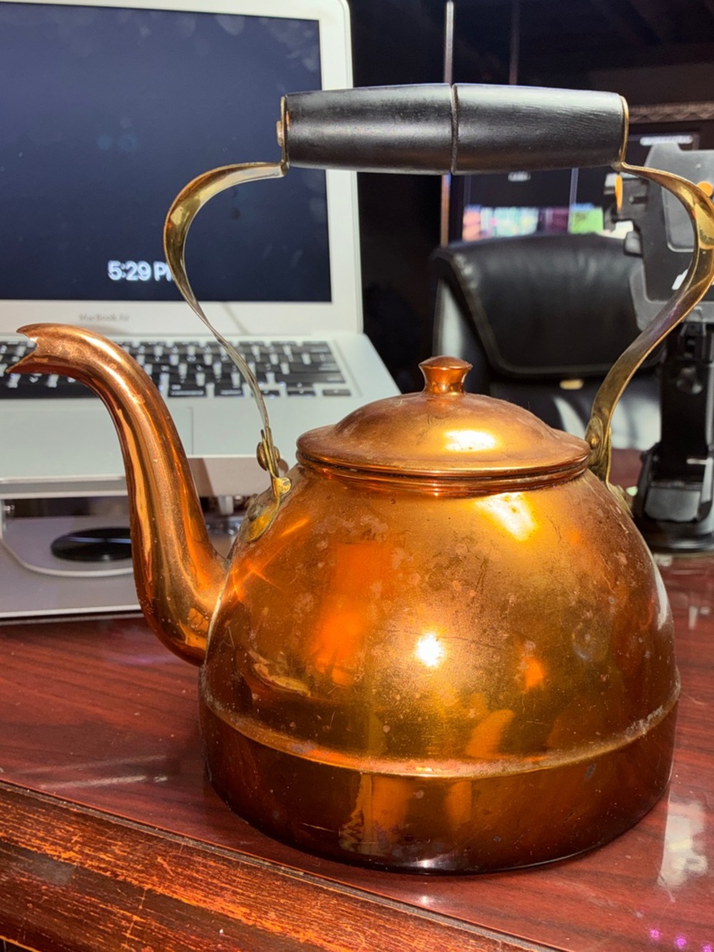 Classic Copper-Tone Tea Kettle with Black Handle 1950’s